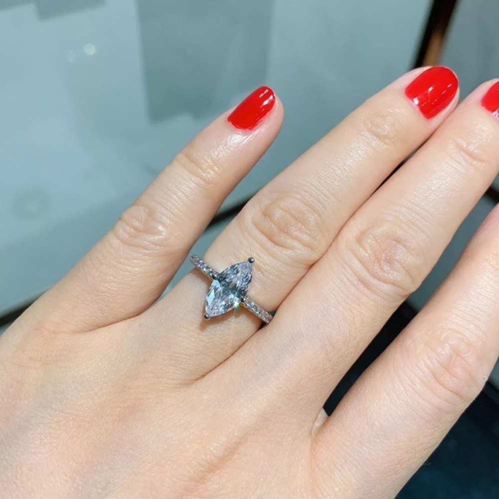 925 Sterling Silver SONA Diamond Marquise Engagement Ring - Picture 4 of 6